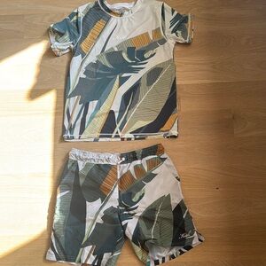 Kith Kids Tropical Leaf Print rash-guard and Swim short Set